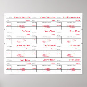 Poster Cartes de numéro de table de bibliothèque personna