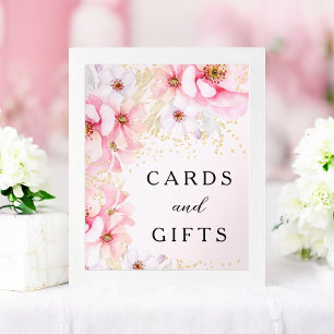 Poster Cartes de Parties scintillant en or rose floral él