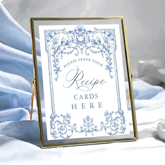 Poster Cartes de recette bleu floral de Grace ornée victo