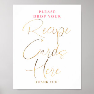 Poster Cartes de Recette Rose et Or Panneau de Salle de M