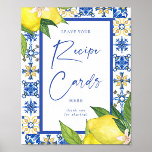Poster Cartes de recettes Carreaux bleus Citrons Fête des