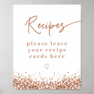Poster Cartes de recettes de douche de mariée en rose gol