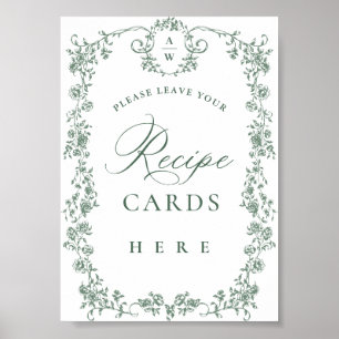 Poster Cartes de recettes de fleurs vertes de Grace orang