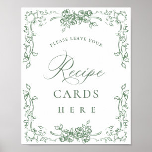 Poster Cartes de recettes florales de couleur vert de la 