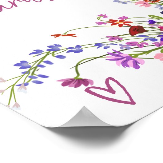 Poster Cartes de script de fleurs sauvages douche nuptial (Coin)