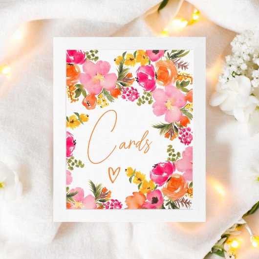 Poster Cartes de script fleurs orange gras douche nuptial