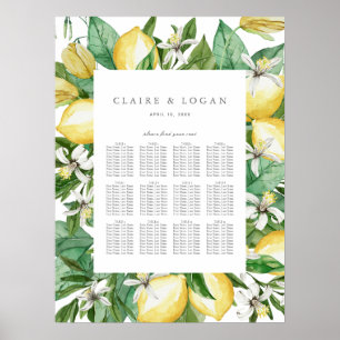 Poster Cartes de sièges en aquarelle florale Citrus Lemon