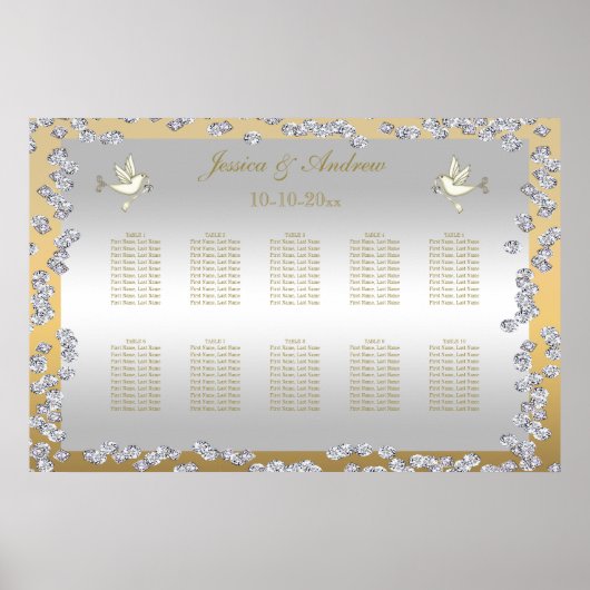 Poster Cartes de sièges Gold & Silver & Doves (Devant)