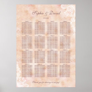 Poster Cartes de sièges Mariage en dentelle Rose ancienne