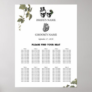Poster Cartes de sièges Mariages de crânes floraux du coe