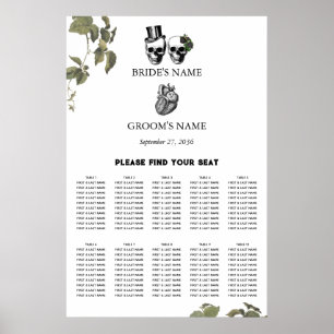 Poster Cartes de sièges Mariages de crânes floraux du coe