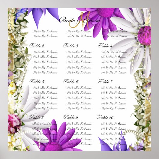 Poster Cartes de sièges mariages violet rose (Devant)