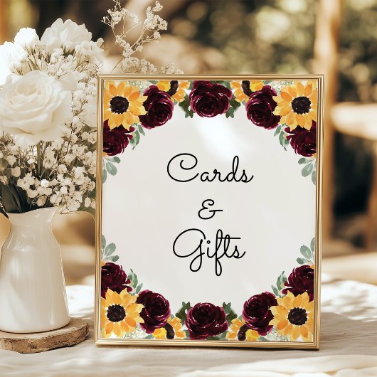 Poster Cartes de tournesol et cadeaux Symbole de mariage 