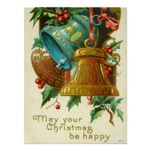 Poster Cartes de vœux vintage de Noël, Cloches de Noël