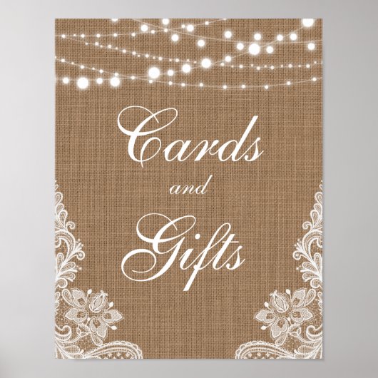 Poster Cartes Dentelles Rustiques Mariage Burlap (Devant)