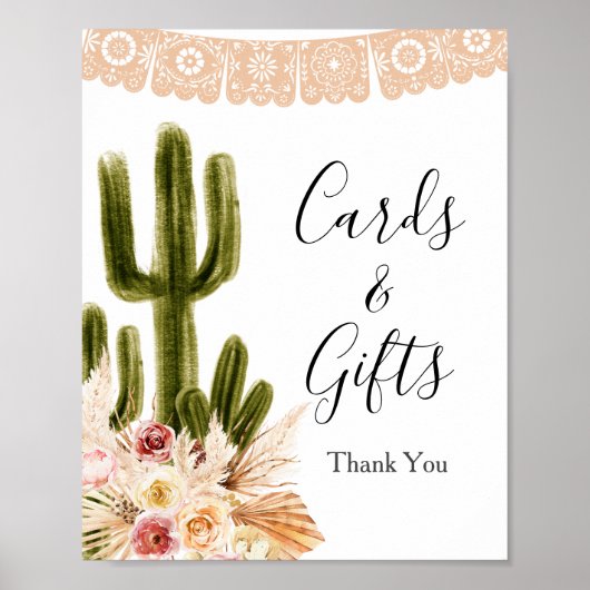 Poster Cartes et cadeau Fleurs Roses Cactus Boho et Herbe (Devant)
