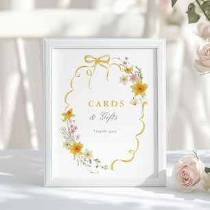 Poster Cartes et cadeaux à cadre avec ruban jaune Fleur s