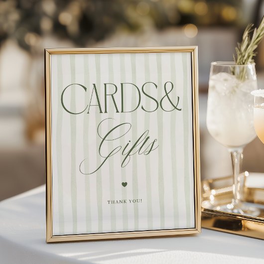 Poster Cartes et cadeaux à rayures vertes Luxe Script