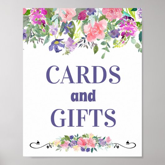 Poster Cartes et cadeaux Aquarelle rose et florale (Devant)