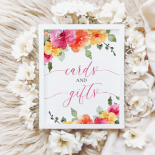 Poster Cartes et cadeaux baby shower coloré floral brilla