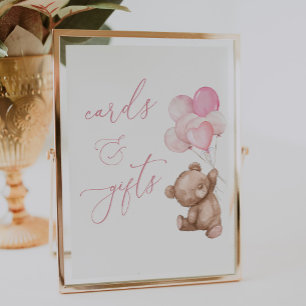 Poster Cartes et cadeaux Baby shower Ours en peluche rose