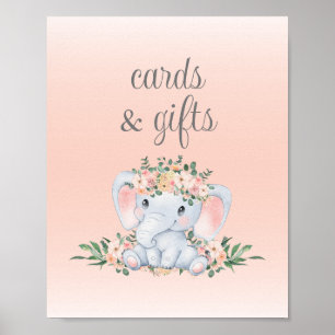 Poster Cartes et cadeaux Baby shower rose Floral Elephant