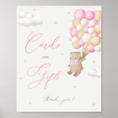 Poster Cartes et cadeaux Baby shower rose ours Teddy (Devant)