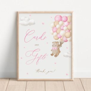 Poster Cartes et cadeaux Baby shower rose ours Teddy