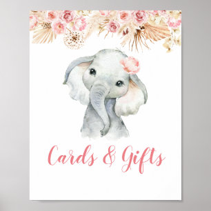 Poster Cartes et cadeaux Baby showers de fille rose Boho 