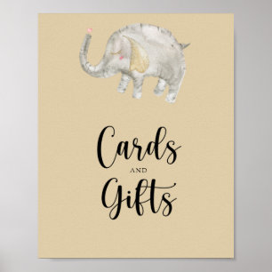 Poster Cartes et cadeaux ballon éléphant pour baby shower