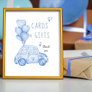 Poster Cartes et cadeaux Ballons Bleus et voiture Anniver