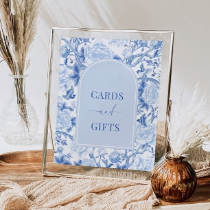 Poster Cartes et Cadeaux Bleu Blanc Élégant Signe Chinois
