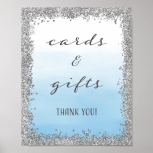 Poster Cartes et cadeaux bleu et argent Mariage Imprimer