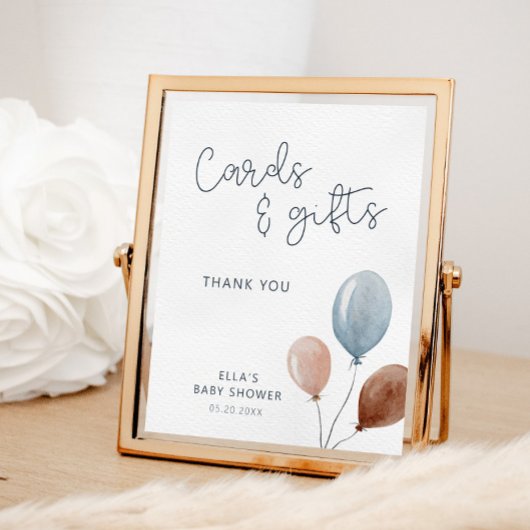Poster Cartes Et Cadeaux Bleu Tan Ballons Signer