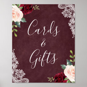 Poster Cartes et cadeaux Bourgogne Rouge Blush Floral Den