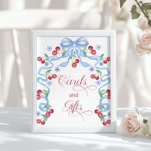 Poster Cartes et cadeaux Cherry Whimsical Blue Bow