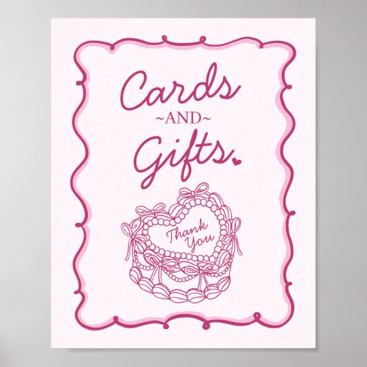 Poster Cartes et cadeaux Coquette Coeur Rétro Pink Bow (Devant)