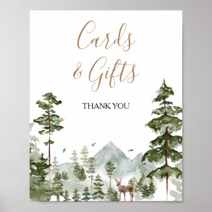 Poster Cartes et cadeaux d'aventure d'arbre de pin en hiv