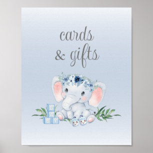 Poster Cartes et cadeaux de Baby shower Blue Floral Eleph