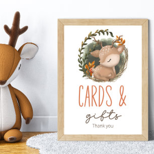 Poster Cartes et cadeaux de Baby shower de cerfs en traîn