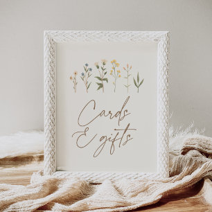 Poster Cartes et cadeaux de Baby shower Fleur sauvage vin