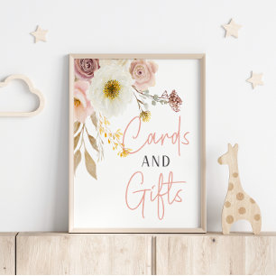Poster Cartes et Cadeaux de Baby Shower Fleuris de Printe