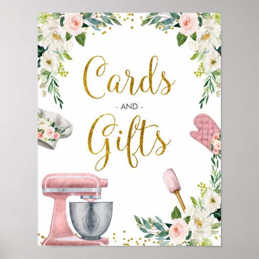 Poster Cartes et cadeaux de Baby Shower Floral Kitchen (Devant)