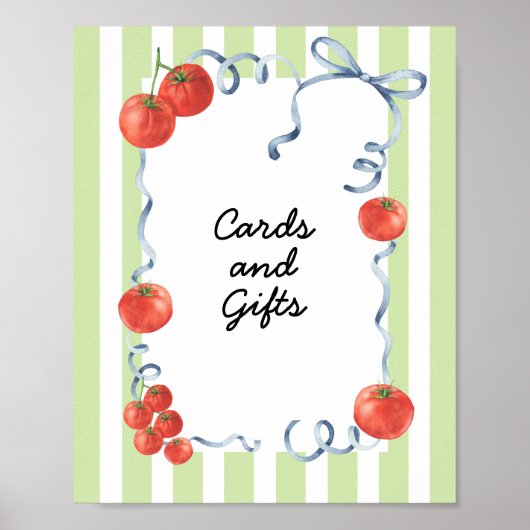 Poster Cartes et cadeaux de Baby shower tomate (Devant)
