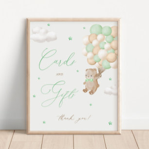Poster Cartes et cadeaux de Baby shower vert Ours Teddy