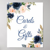 Poster Cartes et Cadeaux de Fête de Fleurs Bleu Marine et (Devant)