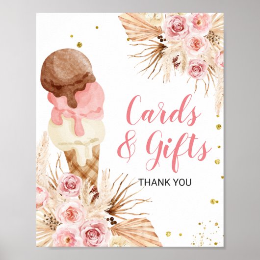 Poster Cartes et cadeaux de glace floraux de Boho Pampas (Devant)