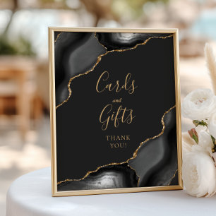 Poster Cartes et Cadeaux de Mariage Agate Noire Or Sombre