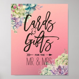 Poster Cartes et cadeaux de mariage aquarelle succulents
