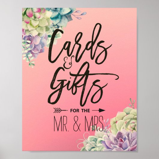 Poster Cartes et cadeaux de mariage aquarelle succulents (Devant)